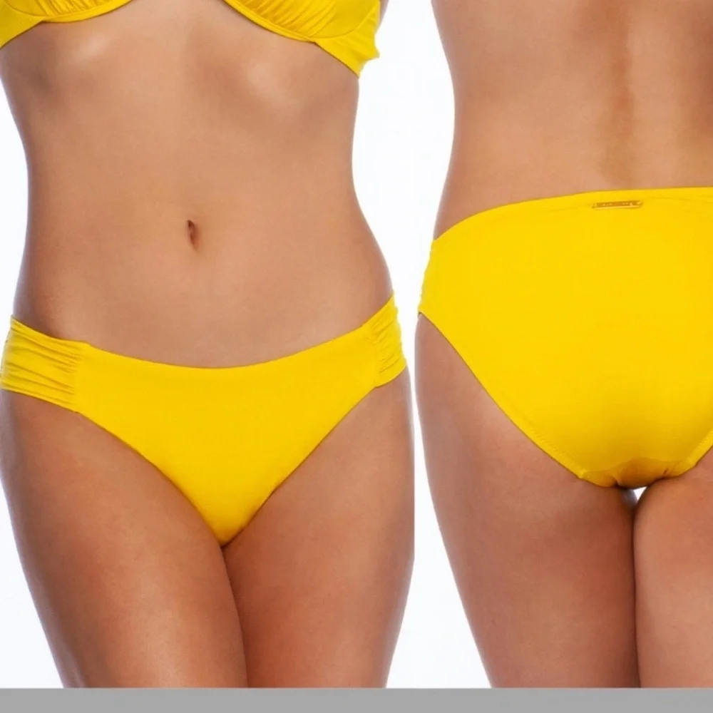 Trina Turk SZ 8 Studio Solids Shirred Tab Side‎ Bikini Bottoms SUNSHINE yellow